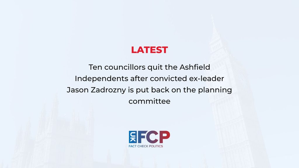 Ten councillors quit Ashfield Independents after convicted ex-leader Zadrozny returns to planning committee