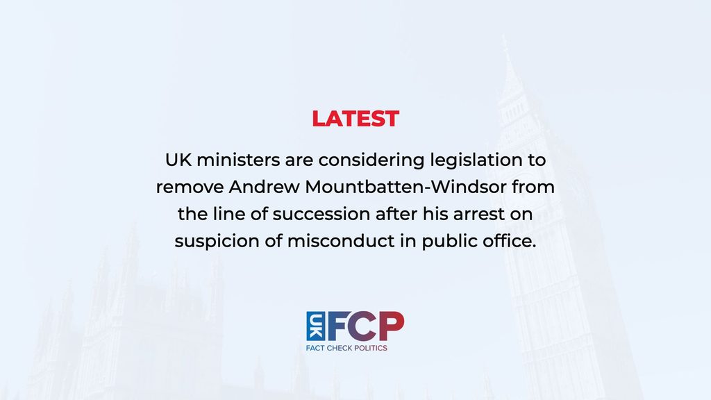 Government ministers consider law to remove Andrew Mountbatten-Windsor from succession after arrest