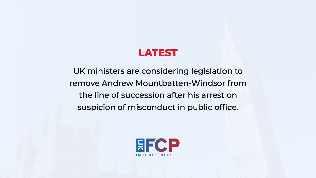 Government ministers consider law to remove Andrew Mountbatten-Windsor from succession after arrest