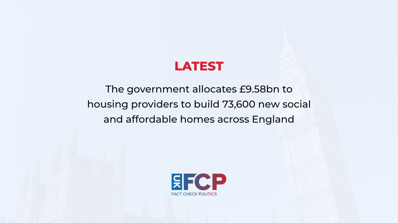 Government awards £9.58bn to build 73,600 social and affordable homes