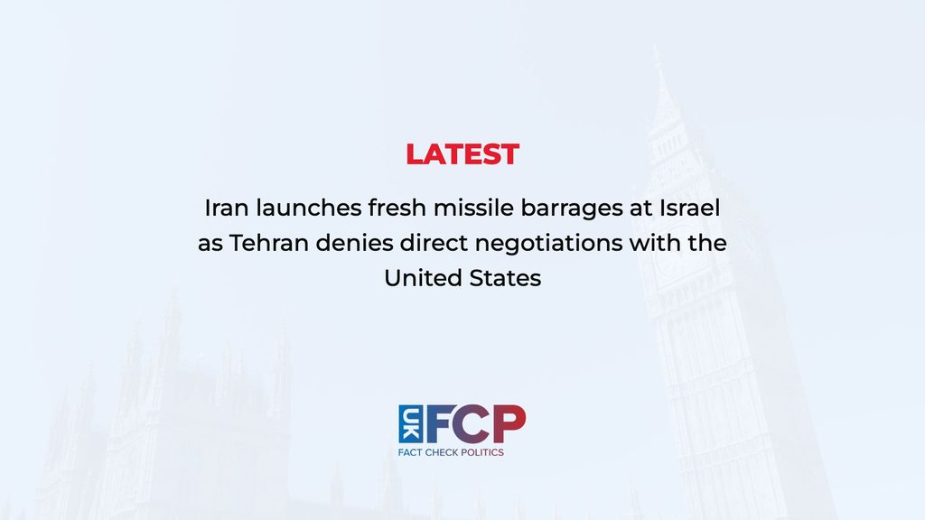 Iran launches new missile volleys at Israel as Tehran denies direct US talks