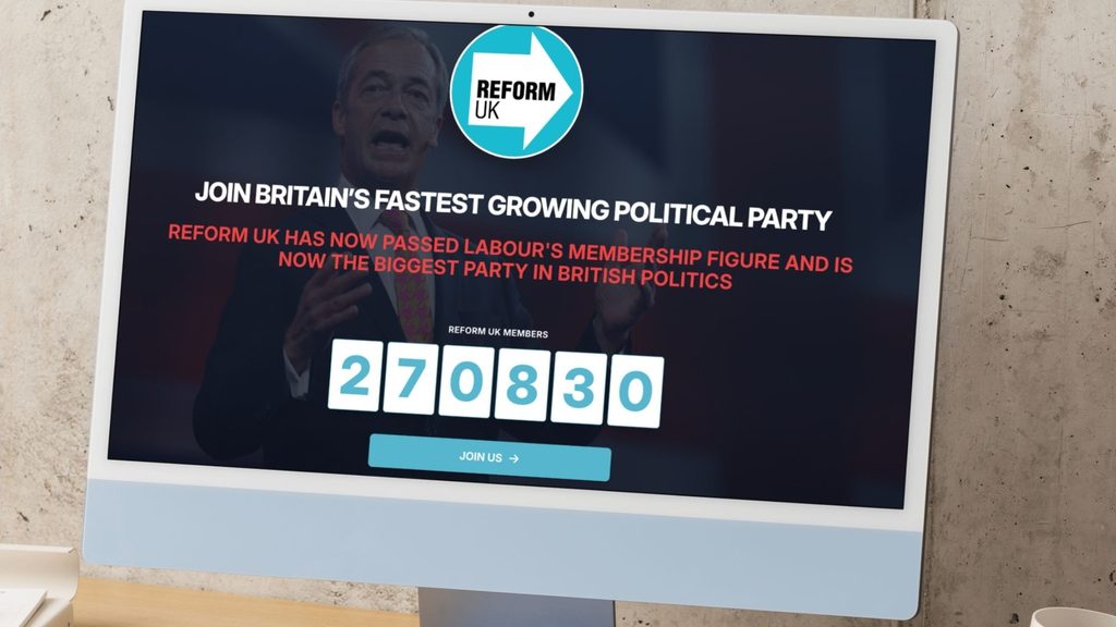 Reform UK’s ‘largest party’ membership claim relies on a live counter not directly comparable to Labour’s audited rolls
