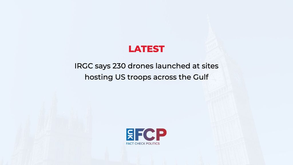 IRGC says it launched 230 drones at US-linked Gulf sites; Kuwait reports 11-year-old killed by shrapnel