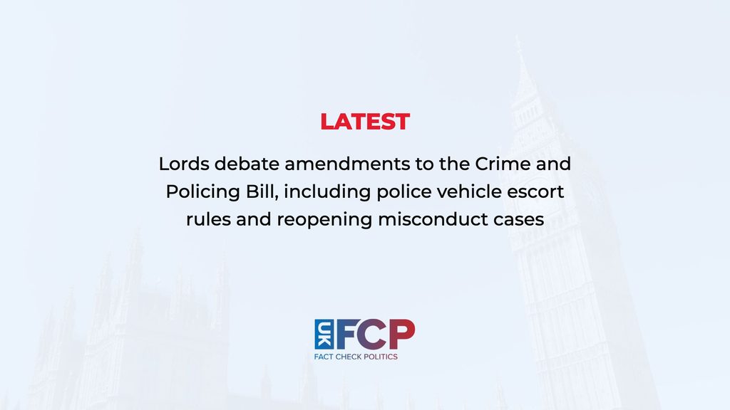 Crime and Policing Bill returns to Lords as peers debate police escorts, child cruelty and officer misconduct